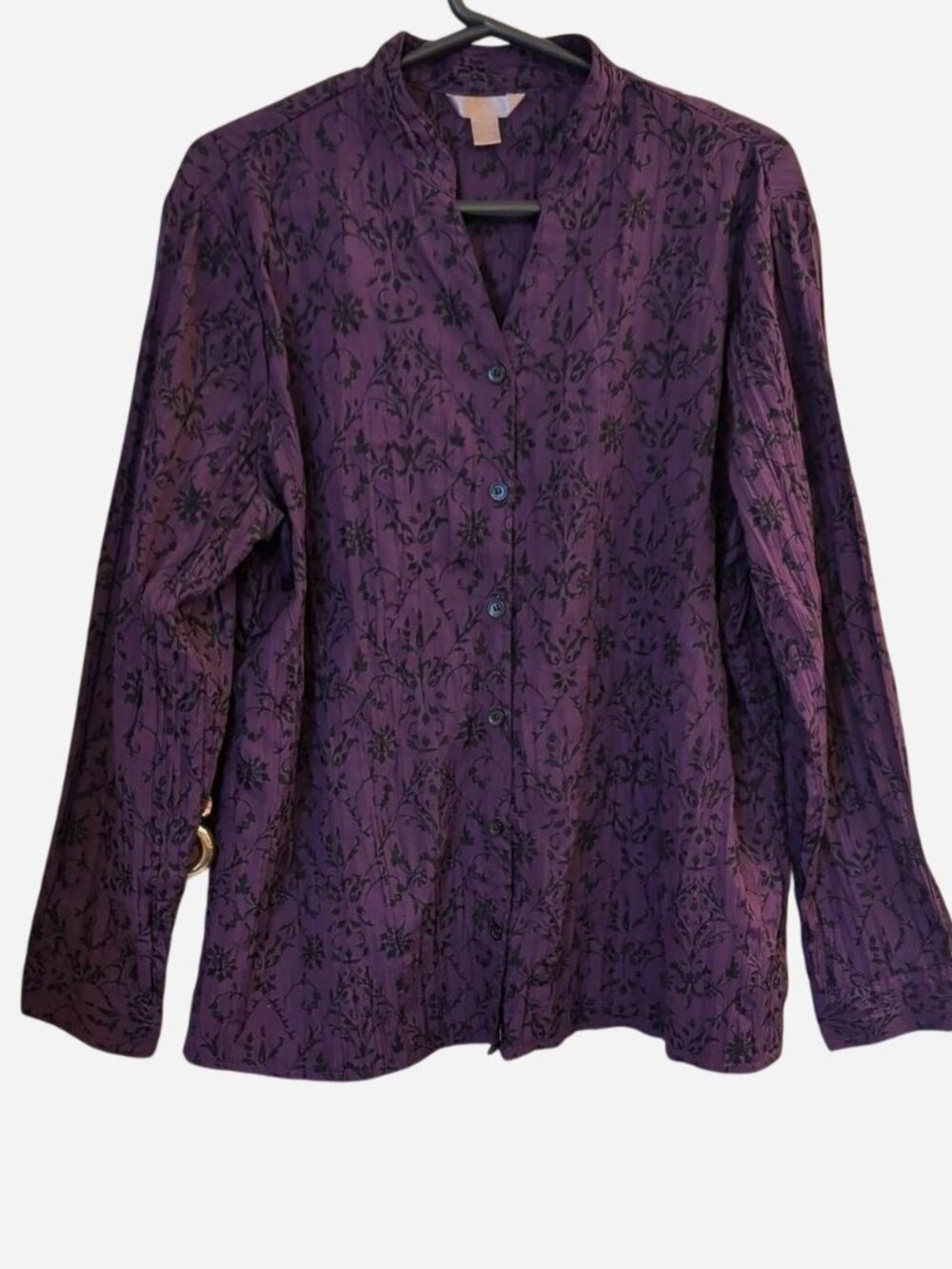 White Stag Purple Floral Jacquard Button-Front Top Size XL
